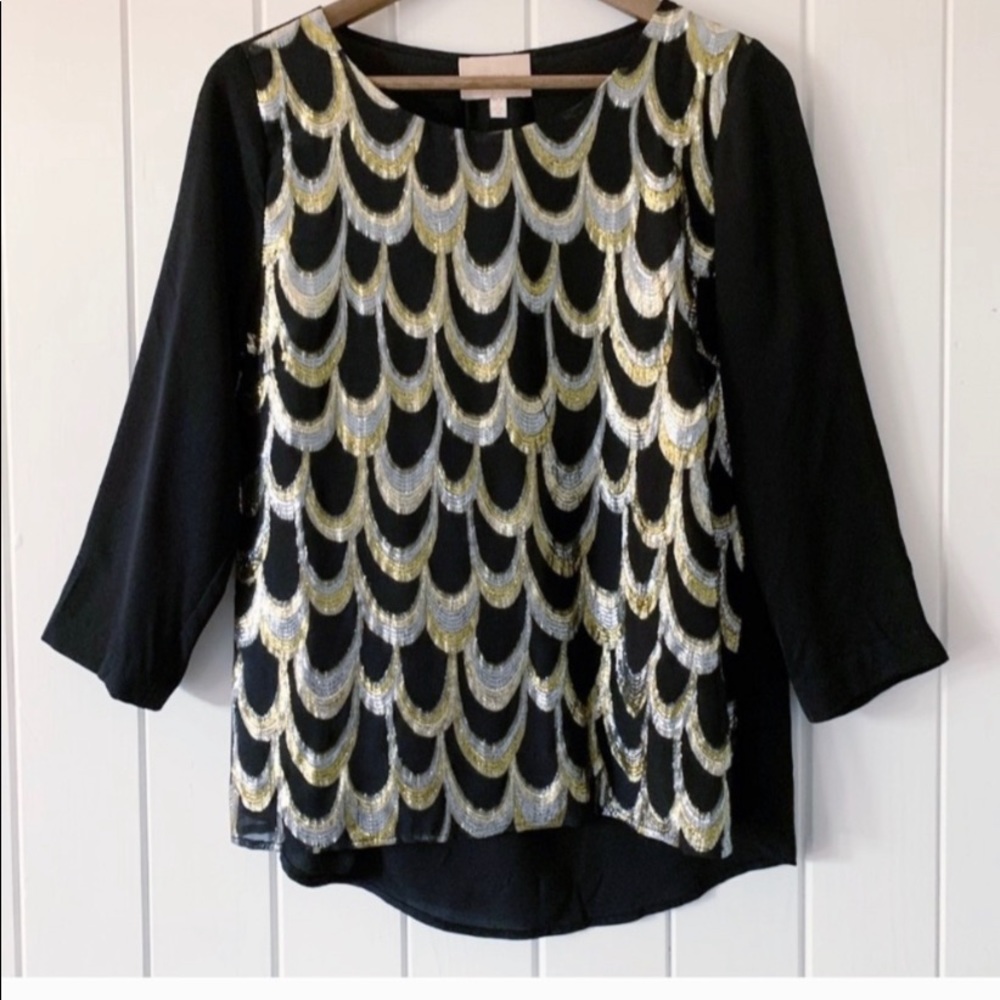 Skies Are Blue Stitch Fix Black Gold blouse